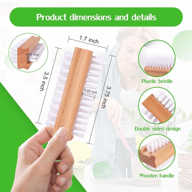 SAMEBUTECO 2 Pack Non-Slip Wooden Hand & Nail Brush,Dual-Sided Fingernail Scrub Brush for Deep Cleaning Nails,Hands & Feet Heavy Duty Mechanic Hand Brush with Stiff Bristles and Molded Beech-wood Grip - Image 2